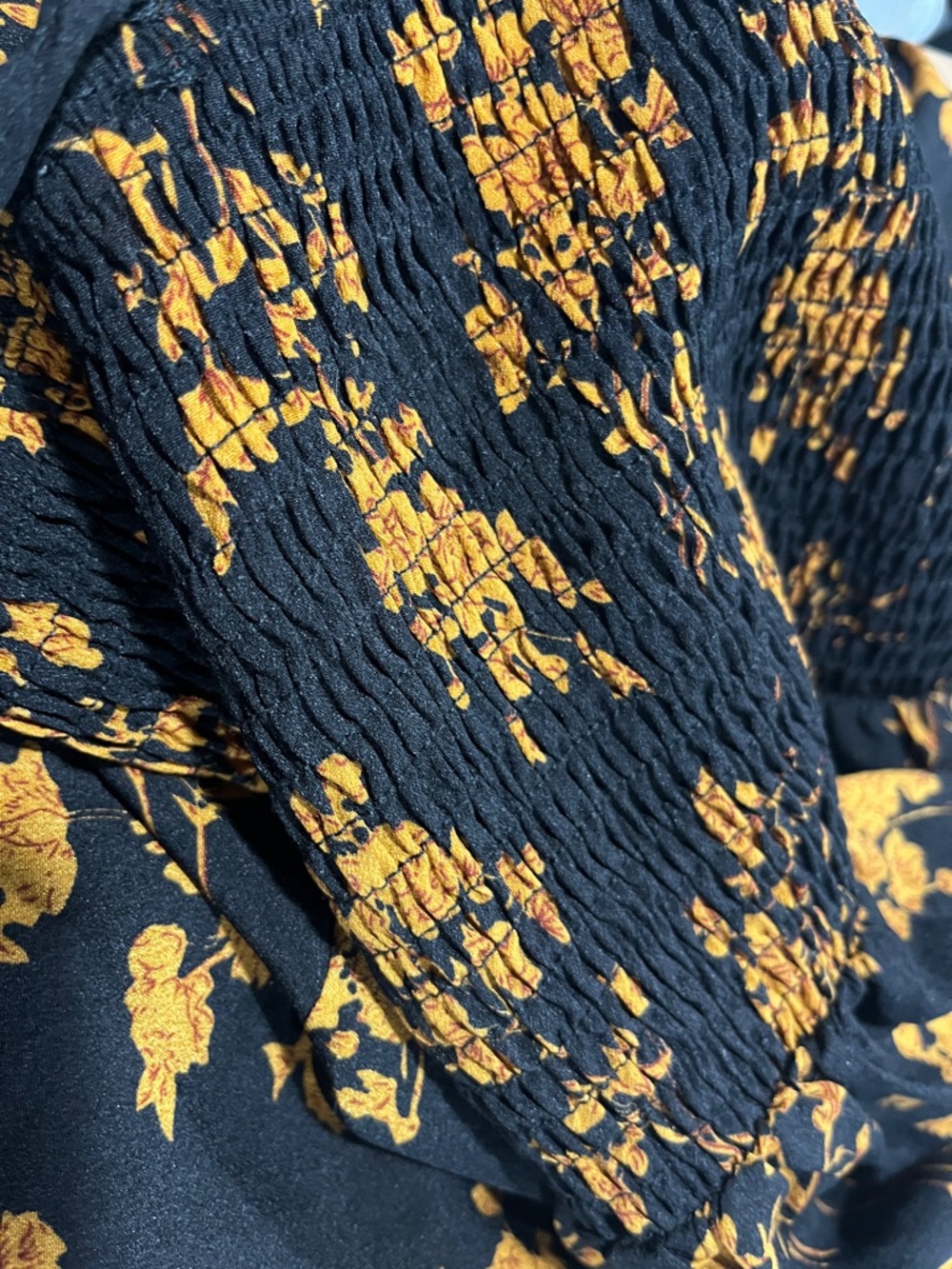Dress 👗 plus size xxl Floral Tie-Shoulder Midi Dress in Black and Mustard - Picture 10 of 12